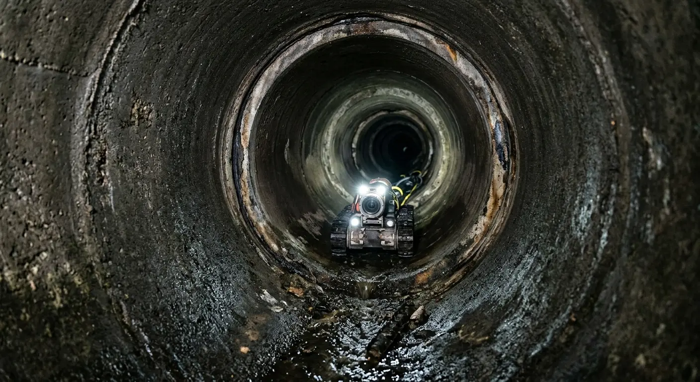 Robotic sewer camera inspecting pipe interior for Sewer Line Cleaning in Woods Creek